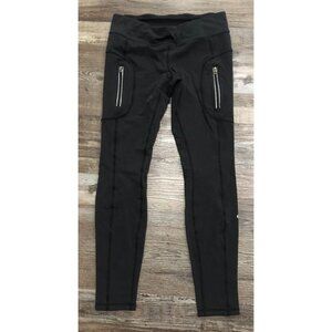 Lululemon Run Womens Size 8 Black Athletic Leggings Front Zip Pockets